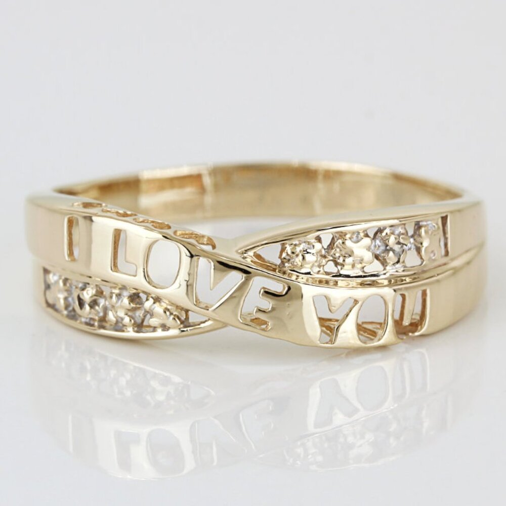 10K Yellow Gold "I Love You" Diamond Melee Band Ring